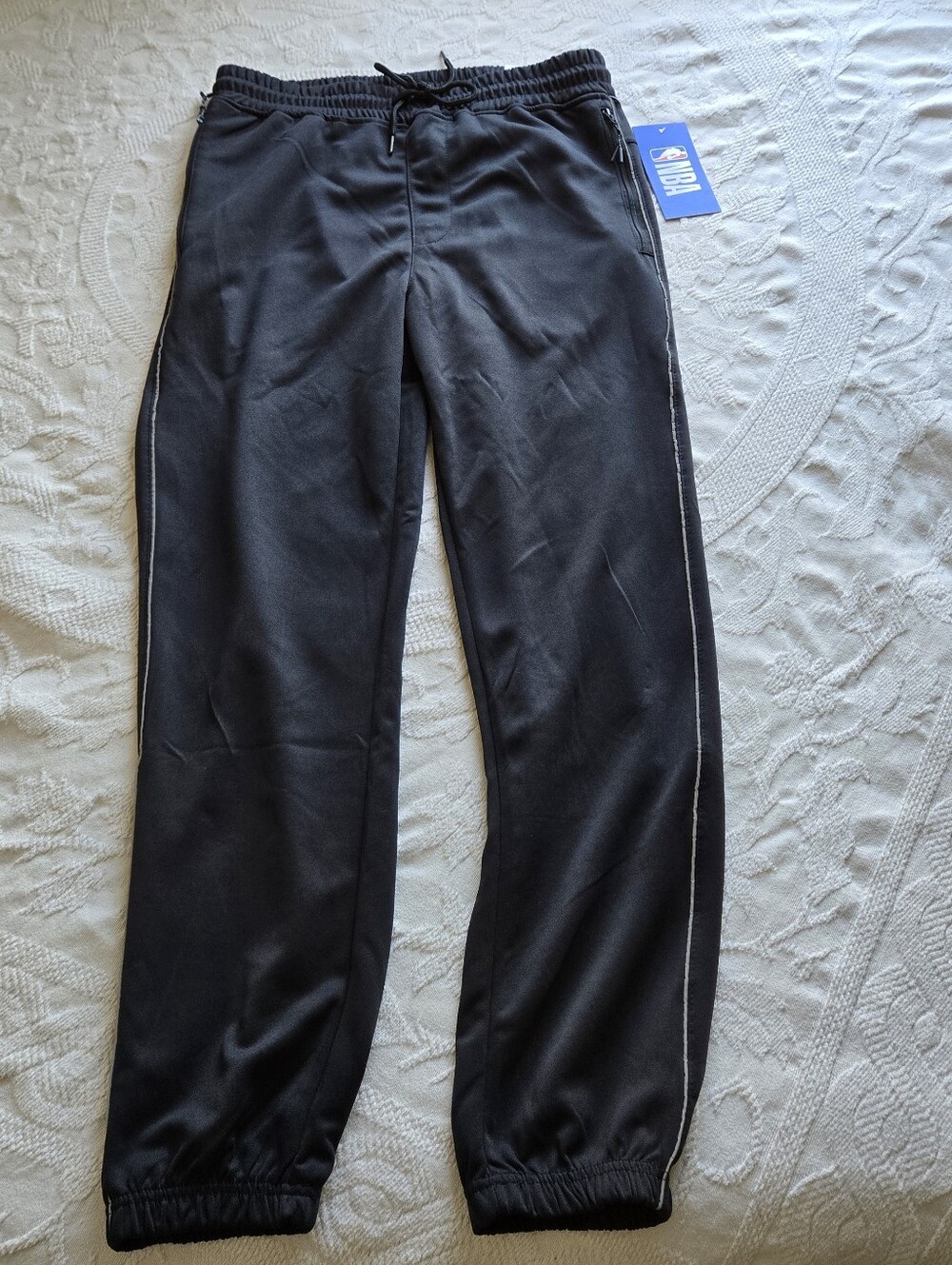NBA Men's Black Joggers with White Piping